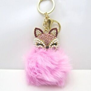 Pink Fox Pom Pom Keychain Charm